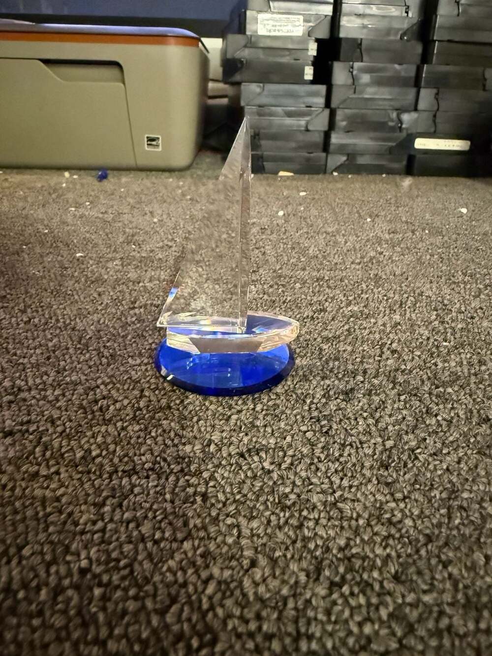 Crystal World Sailboat Figurine Paperweight with Blue Base